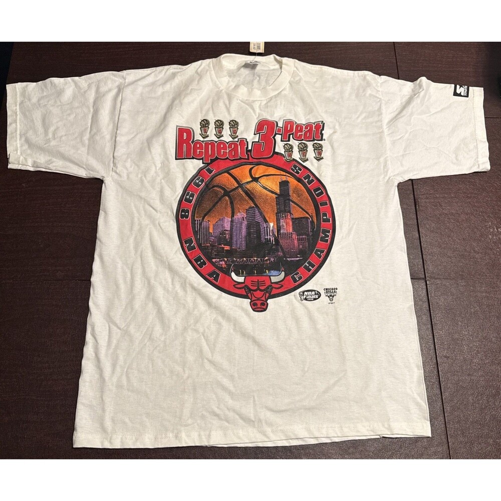 Vtg Chicago Bulls 1998 NBA Finals Repeat 3 Peat Mens Lrg  Champions New T Shirt